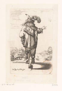 Franse edelman, op de rug gezien, gekleed volgens de mode van ca. 1630