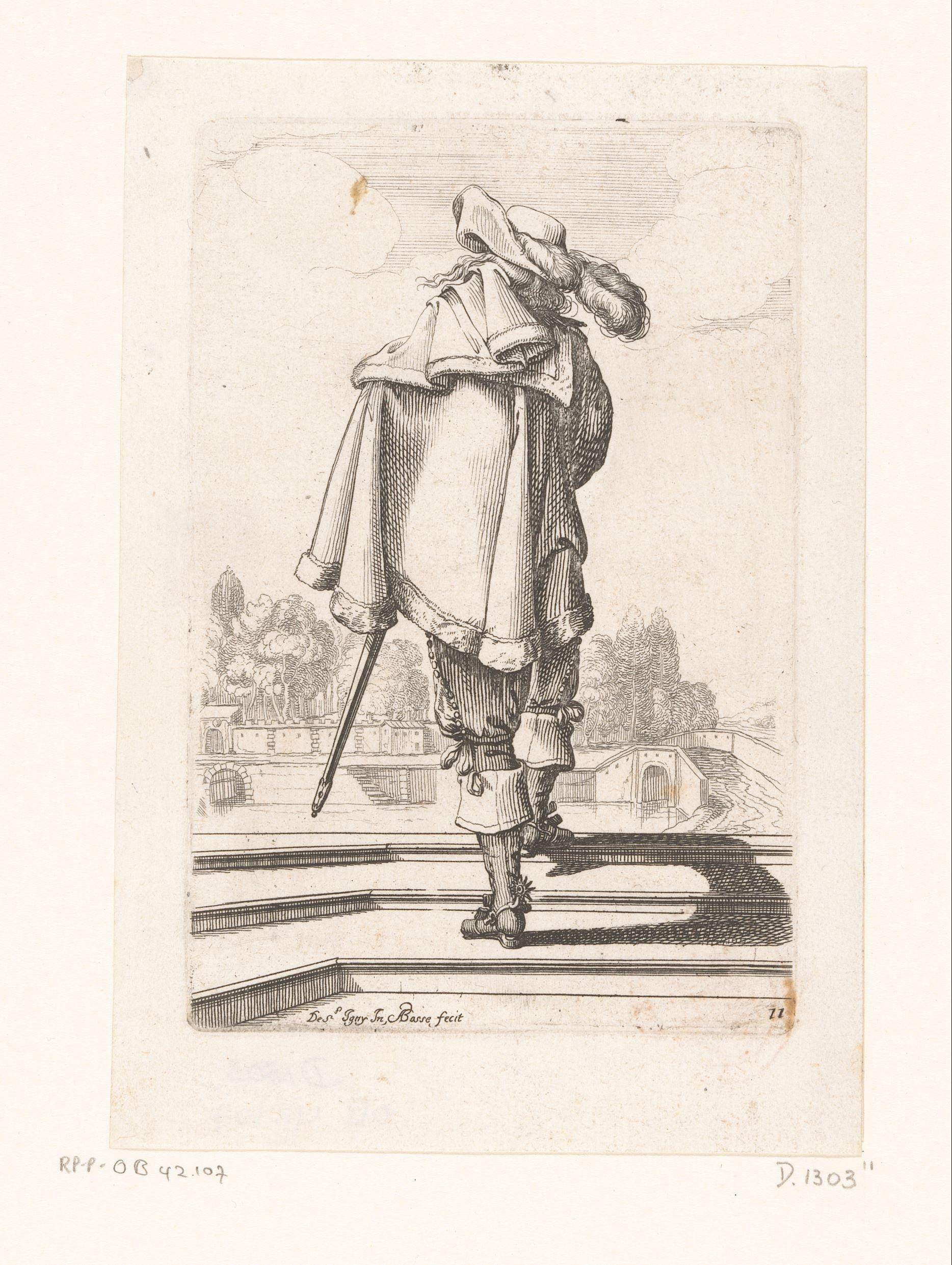 Franse edelman op de rug gezien, gekleed volgens de mode van ca. 1630 by Abraham Bosse