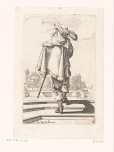 Franse edelman op de rug gezien, gekleed volgens de mode van ca. 1630