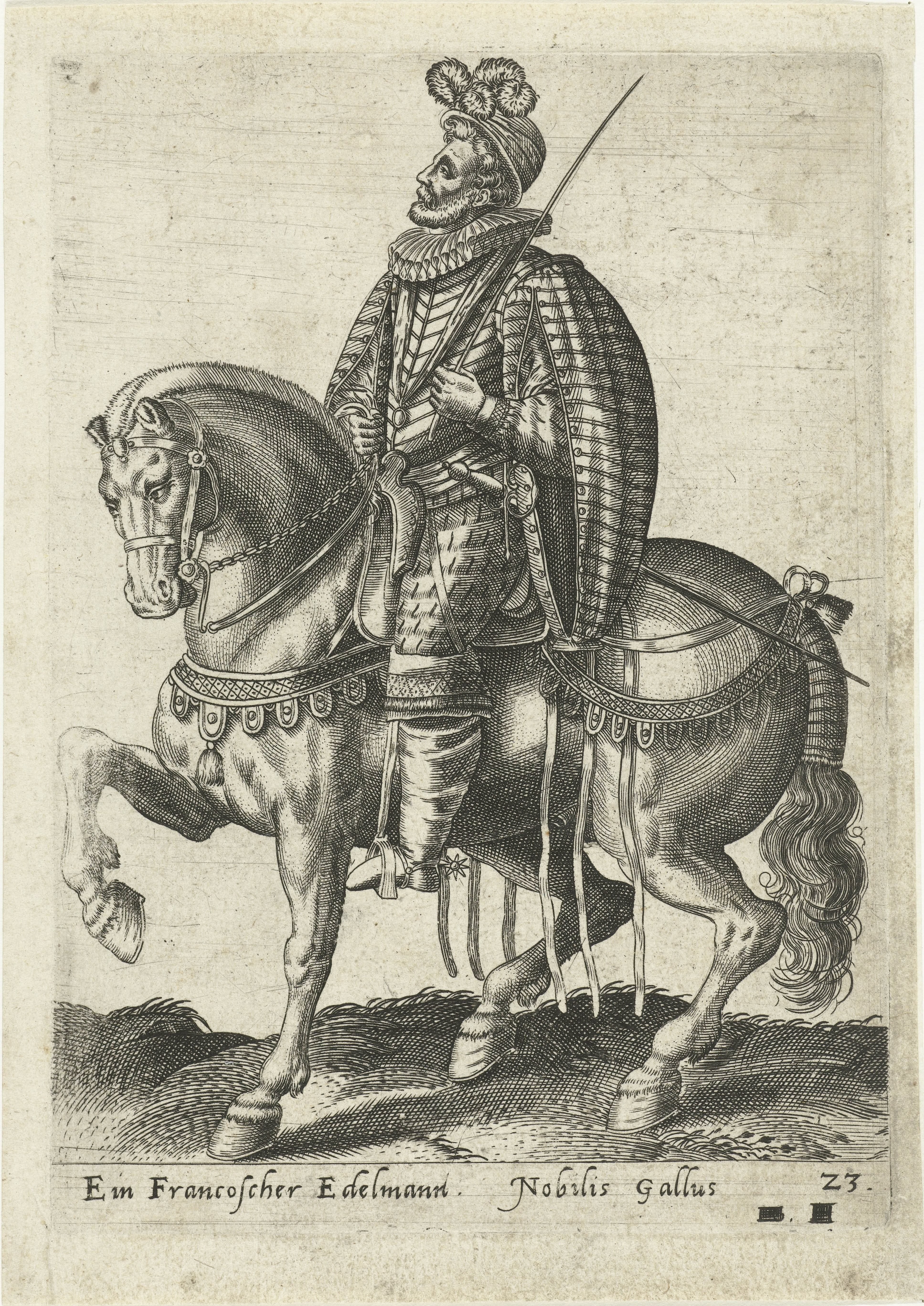 Franse edelman te paard by Abraham de Bruyn