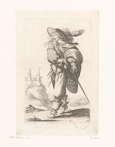 Franse edelman, zijn degen trekkend, gekleed volgens de mode van ca. 1630