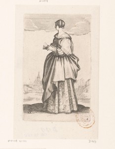 Franse edelvrouw met vouwwaaier, gekleed volgens de mode van ca. 1630