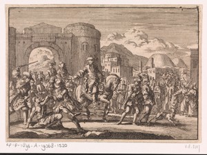 Franse gezant bij de sultan komt te paard Jeruzalem binnen, 1674