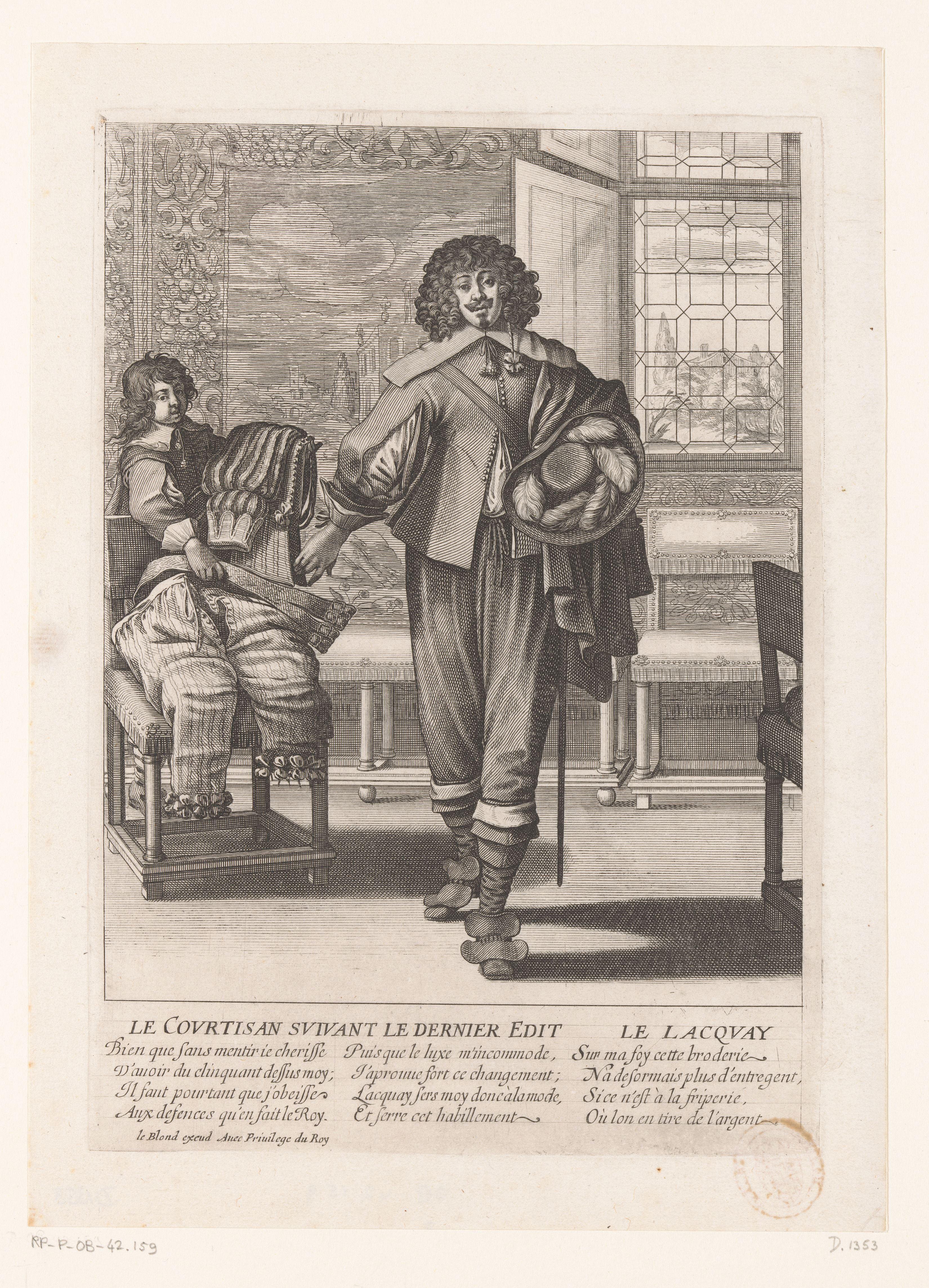 Franse hoveling die het Edict van 1633 navolgt by Abraham Bosse