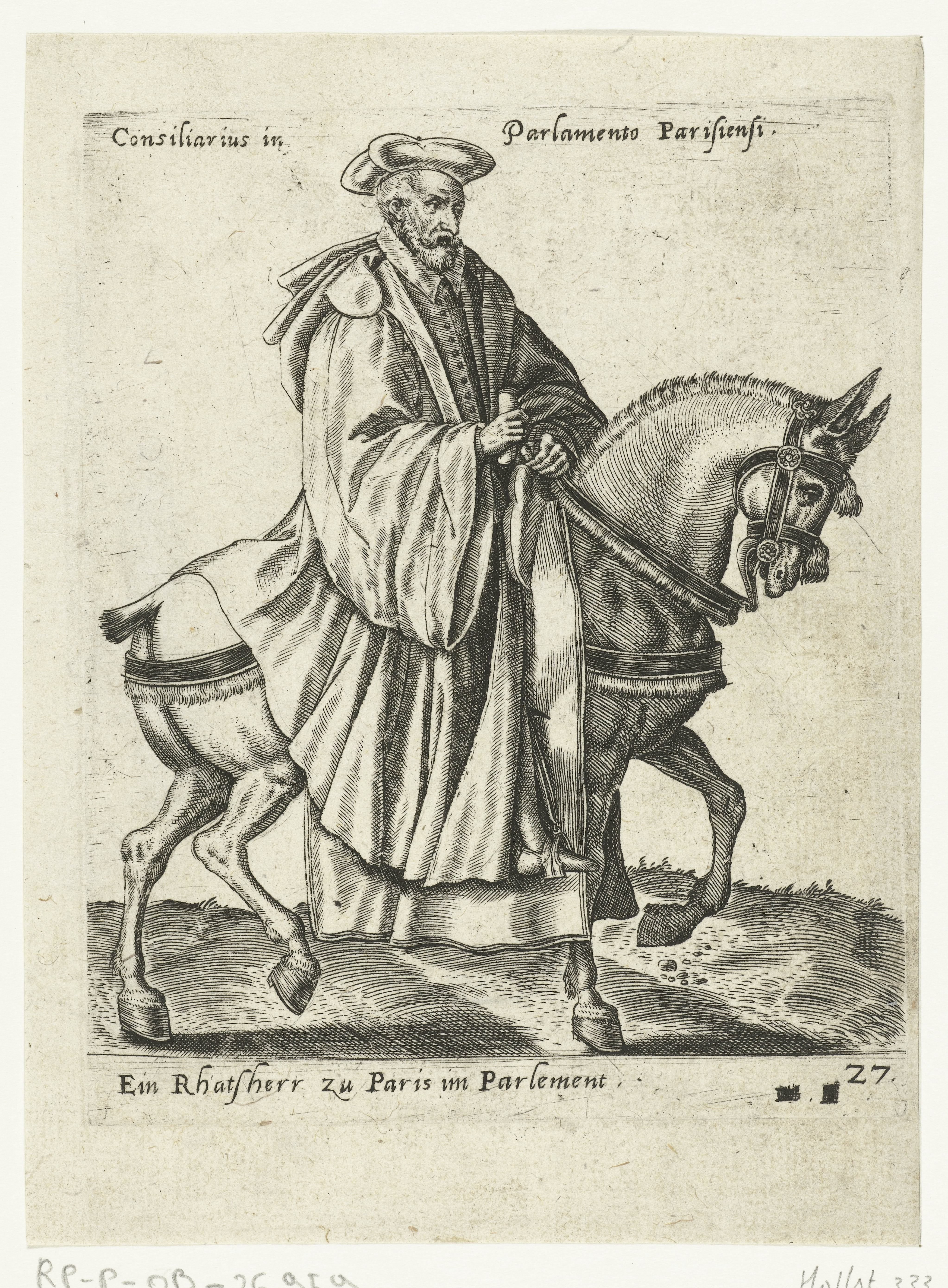 Franse raadsheer te paard by Abraham de Bruyn