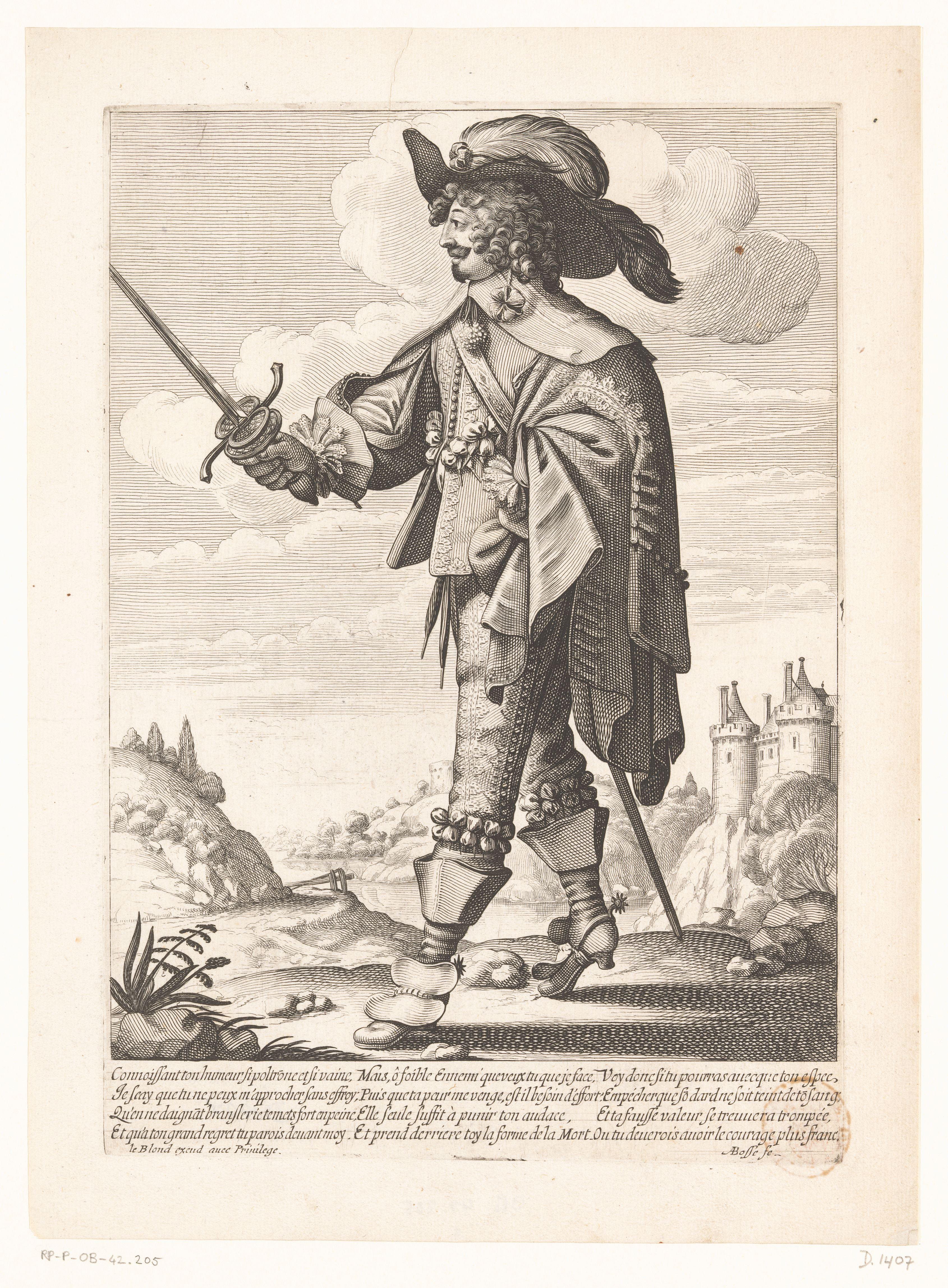 Franse soldaat in een landschap by Abraham Bosse
