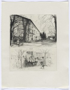 Frédéric Mistral: Mémoires et Recits by Frédéric Mistral: street scene and people at outdoor table (insert after p. 24)