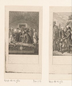 Frederik II bij het geopende graf van zijn voorganger