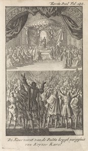 Frederik II van de Palts smeekt om vergiffenis bij keizer Karel V, 1546