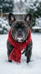 Frenchie in Snow Scarf