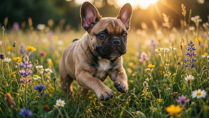 Frenchie Running at Sunset