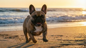 Frenchie Running at Sunset