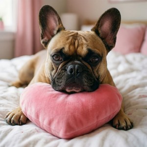 Frenchie with Heart Pillow