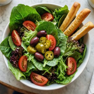 Fresh Salad and Breadsticks