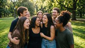 Friends Hugging in Park