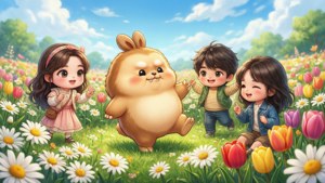 Friends in Flower Field
