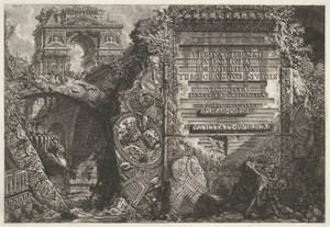 Frontispice met antieke ruïnes en een triomfboog
