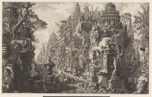 Frontispice met een fantasievoorstelling van de Via Appia Antica
