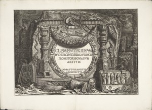 Frontispice met een groep ornamentele wandfragmenten