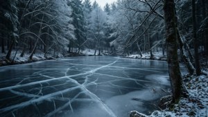Frozen Lake in Dark Forest