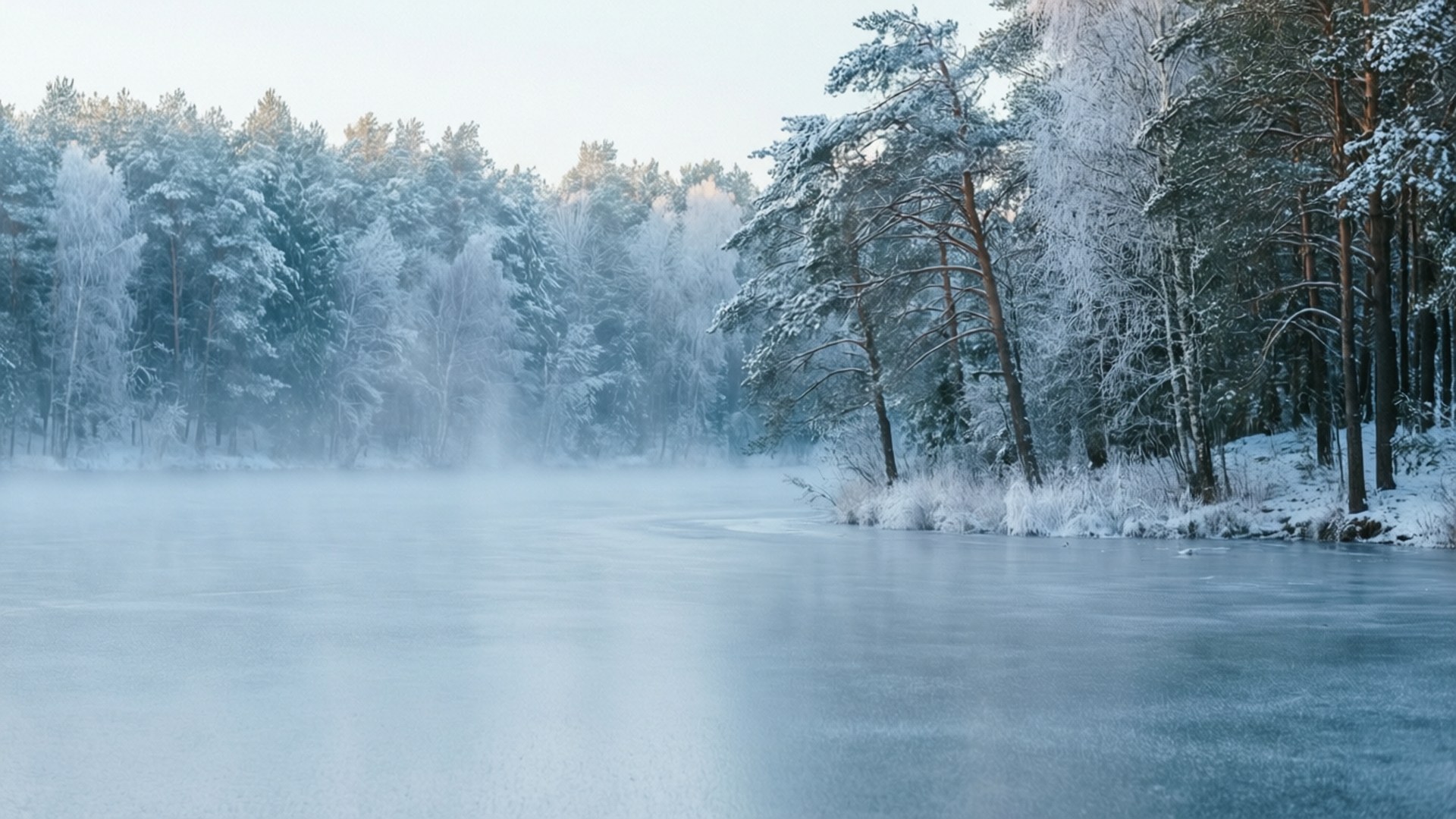 Frozen Lake Winter Mist by Wallpapers.art Studio