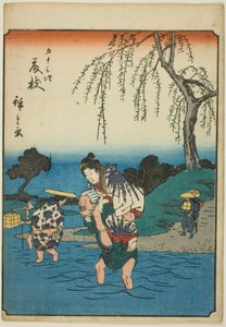 Fujieda, from the series "Fifty-three Stations [of the Tokaido] (Gojusan tsugi)," also known as the Figure Tokaido (Jinbutsu Tokaido)