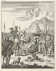 Fulco V, graaf van Anjou en koning van Jeruzalem, sterft liggend op een draagbaar