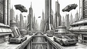 Futuristic City Pen Ink