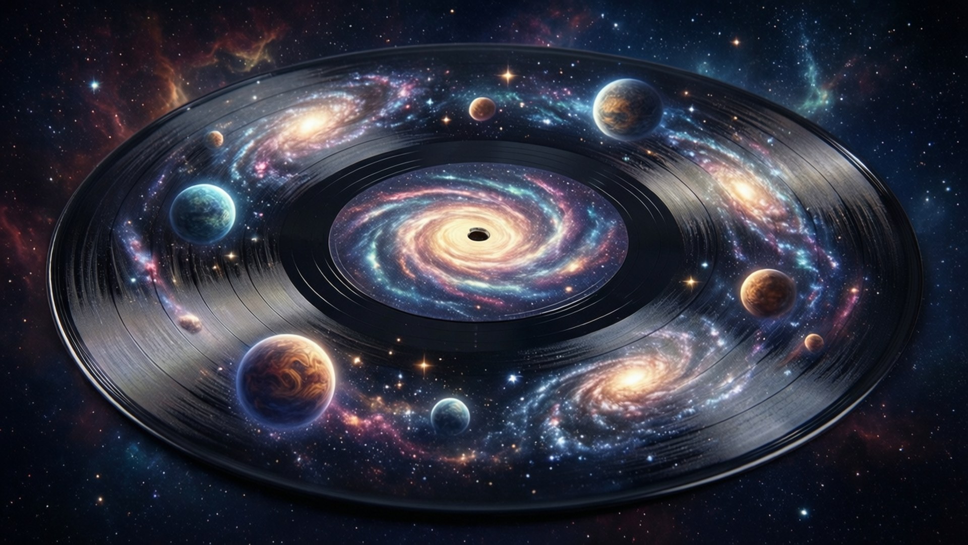 Galactic Vinyl Vortex by Wallpapers.art Studio