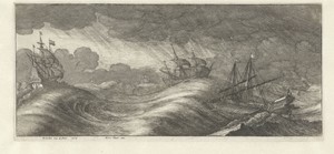 Galei en andere schepen in een zeestorm