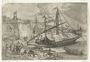 Galei voor anker aan de kade van het fort van Messina