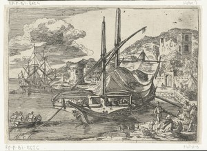 Galei voor anker bij de haven van Messina