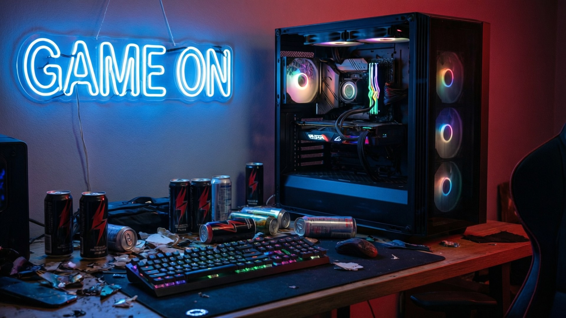 Gamer's Messy Desk by Wallpapers.art Studio