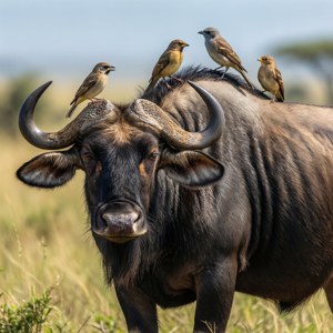 Gaur and Birds
