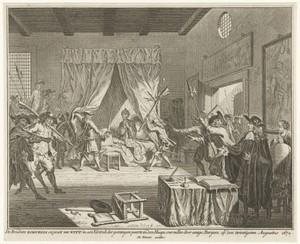 Gebroeders de Witt aangevallen in hun kamer boven de Gevangenpoort, 1672