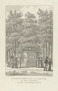Gedenksteen voor Coster bij 400-jarig jubileum uitvinding boekdrukkunst, 1823