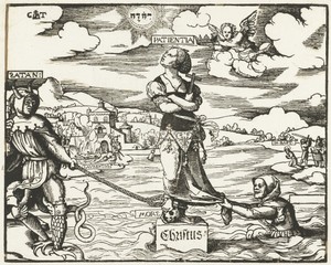 Geduld (Patientia) op een steen in het water