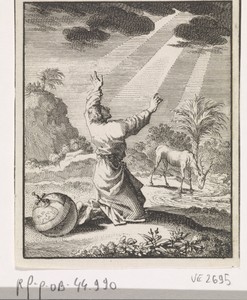 Geknielde man ziet een hemels visioen