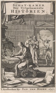 Geleerde schrijvend in zijn studeerkamer