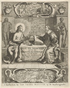 Geneesheer Johan van Beverwijk bestudeert boeken en zit met Apollo aan tafel in interieur