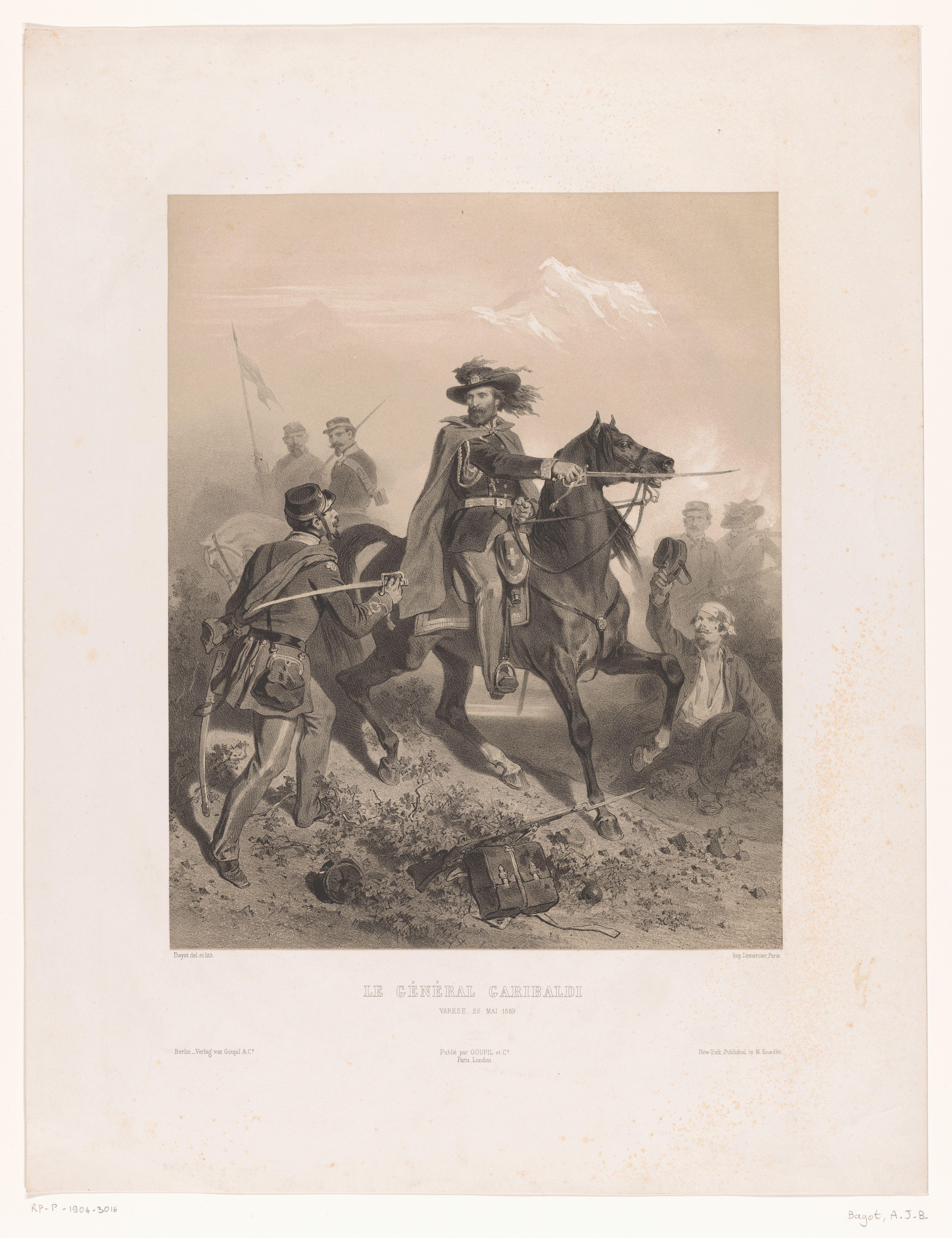 Generaal Giuseppe Garibaldi als aanvoerder in de Slag bij Varese by Adolphe-Jean-Baptiste Bayot