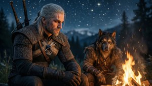 Geralt and Roach Campfire