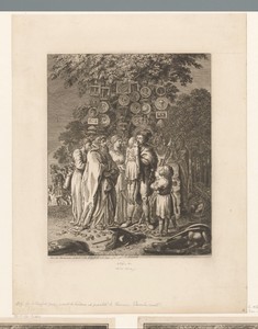 Germaanse veldheer Arminius kust voor de heilige eik een verwonde schildknaap