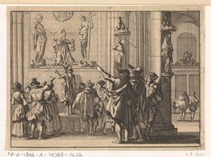 Geschilderd venster, na de verovering van Den Bosch in de kerk aldaar gevonden, voorstellende bisschop Gisbertus Marius tussen Christus en Maria, 1629