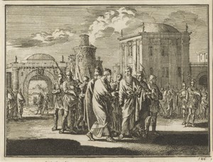 Gevangen genomen Paulus wordt door Romeinse soldaten Rome binnengeleid