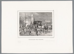 Gevangenwagen met toeschouwers op straat