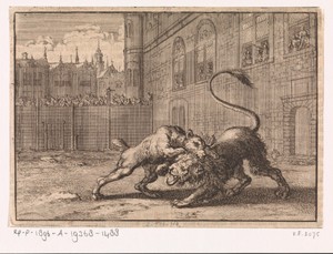 Gevecht te Londen tussen een dog en een jonge leeuw, 1664
