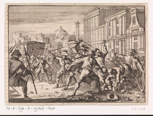 Gevecht te Rome tussen de dienaren van de Franse ambassadeur en enige straatmakers, 1679