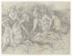 Gevecht tussen tritons met nereïden op hun rug