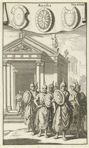 Gewapende Romeinse soldaten verlaten een tempel